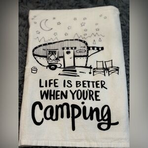 Primitives by Kathy Camping Dish Towel Cotton White Retro Camper Quote 28.5x28.5